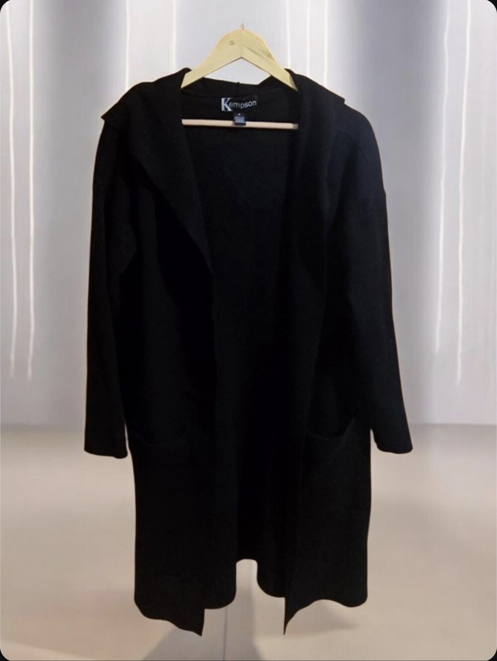 Kempson Black Hooded Open-Front Longline Cardigan Sweater - Size Medium